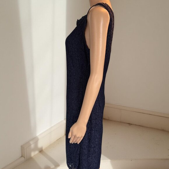 Adrianna Papell Navy Blue Lace Sleeveless Scoop Neck Back V Neck Size 10 - Picture 2 of 4